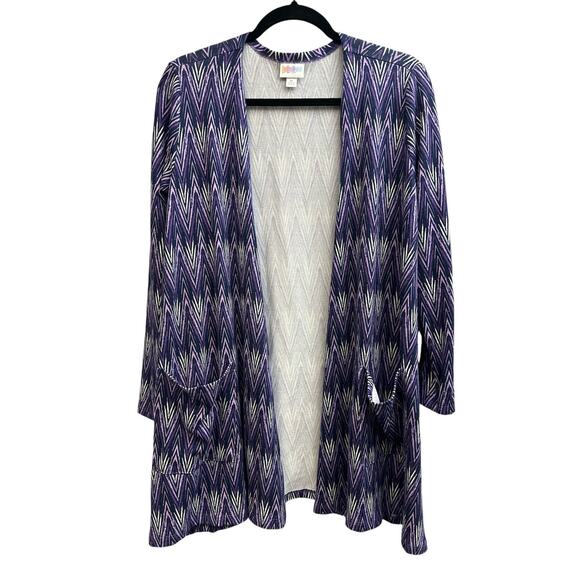 NWT LulaRoe Caroline Purple Chevron Open Cardigan Women's Size Medium Knit Flowy - Picture 1 of 7